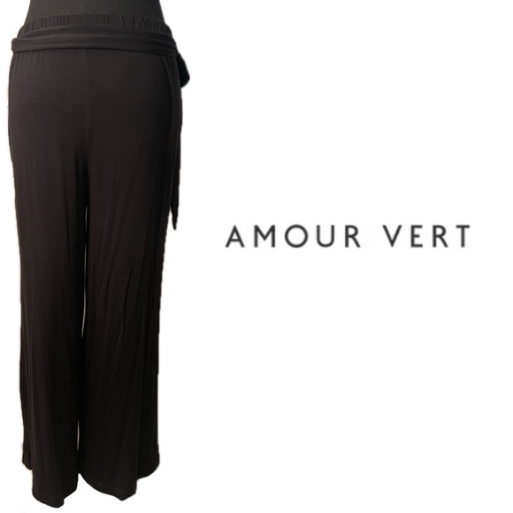 NWT Amour Vert Rowan Black Belted Wide Leg Cotton Knit Casual Pants Women’s XS/S - Picture 4 of 10